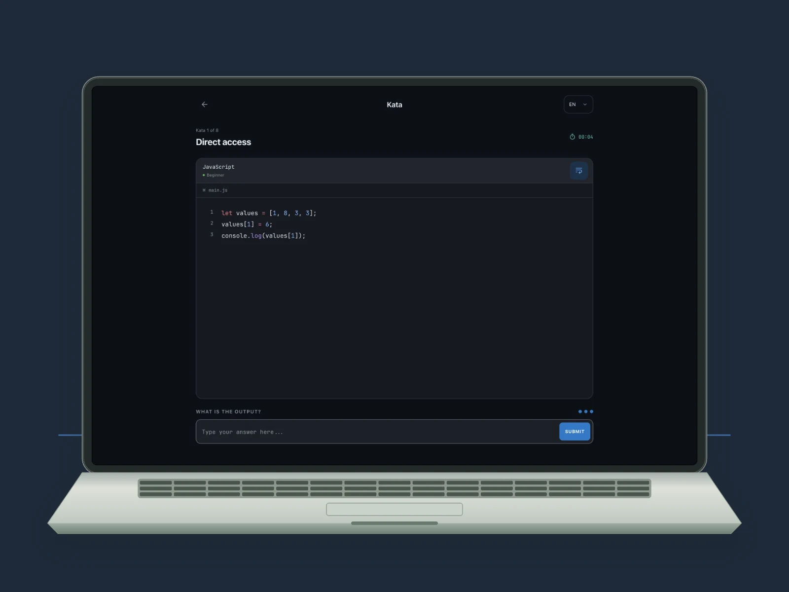 Web Dojo · one code snippet, three attempts.