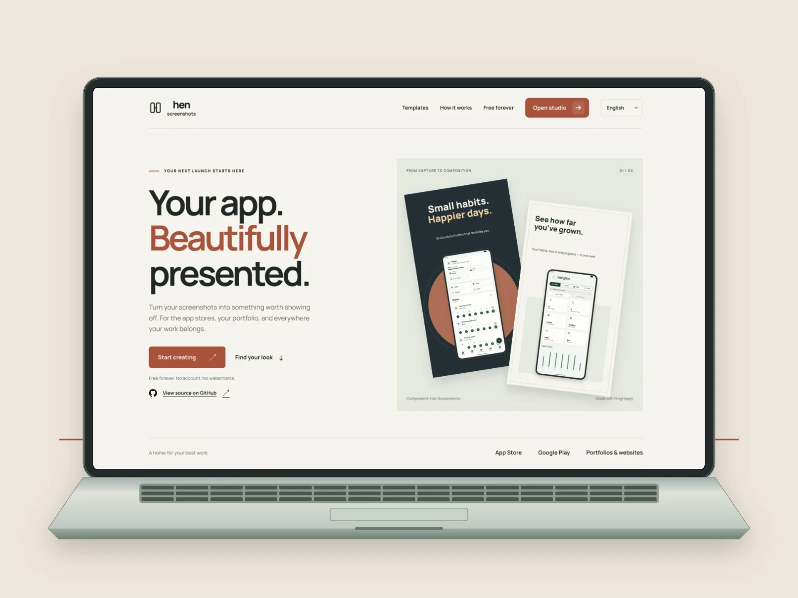 Hen Screenshots · from product to presentation.